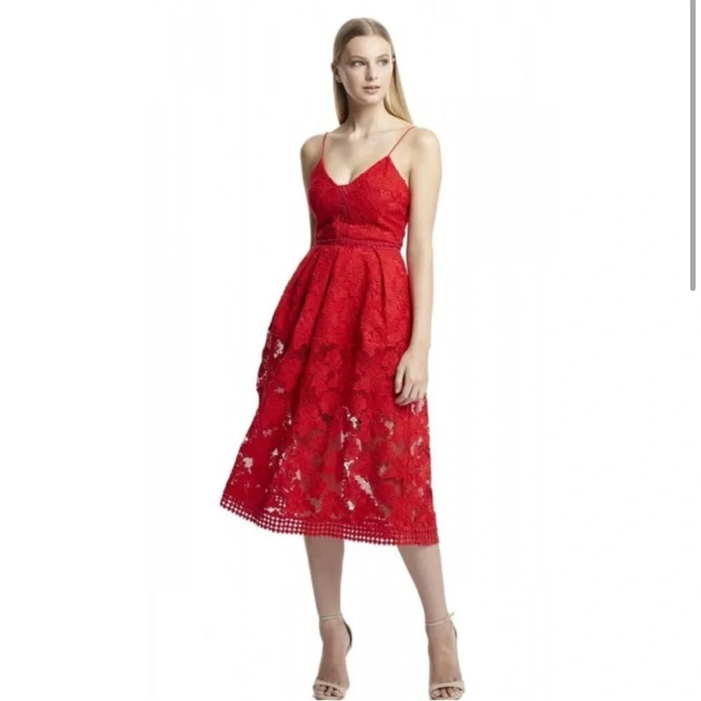Nicholas Red Roleau Ball Pleated Lace Dress Small - Picture 3 of 10